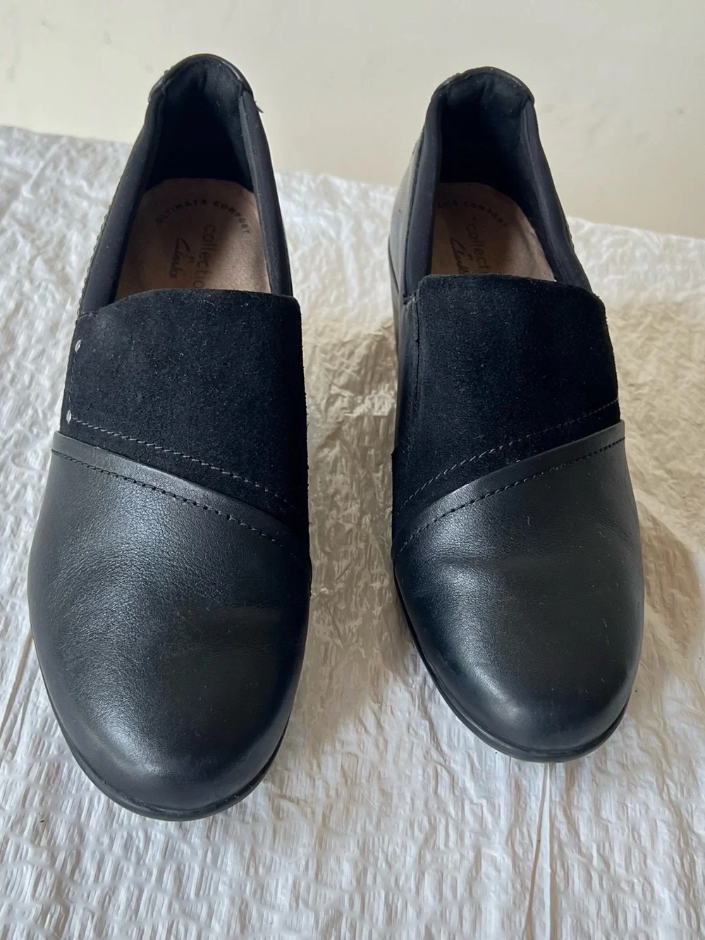 Clarks Black Low Block Heel Slip-On Dress Shoes